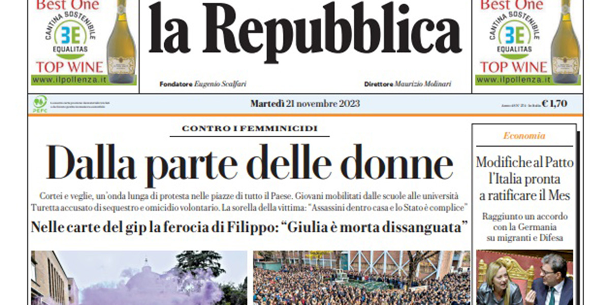 Le prime pagine di martedì 21 novembre 2023