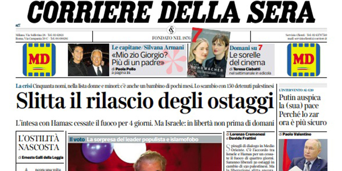 Le prime pagine di giovedì 23 novembre 2023