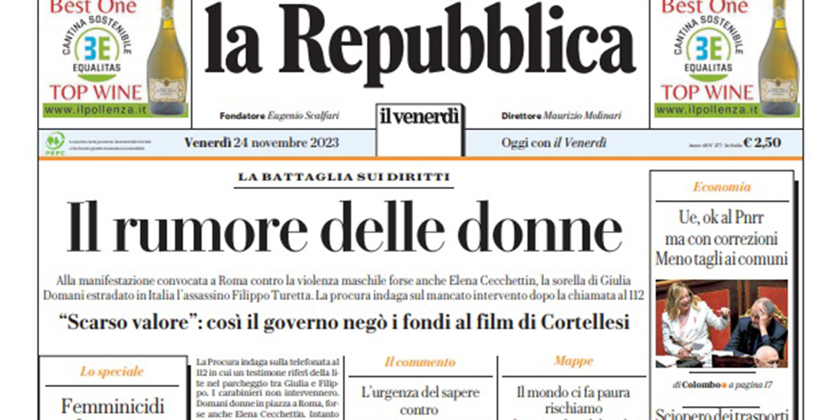 Le prime pagine di venerdì 24 novembre 2023