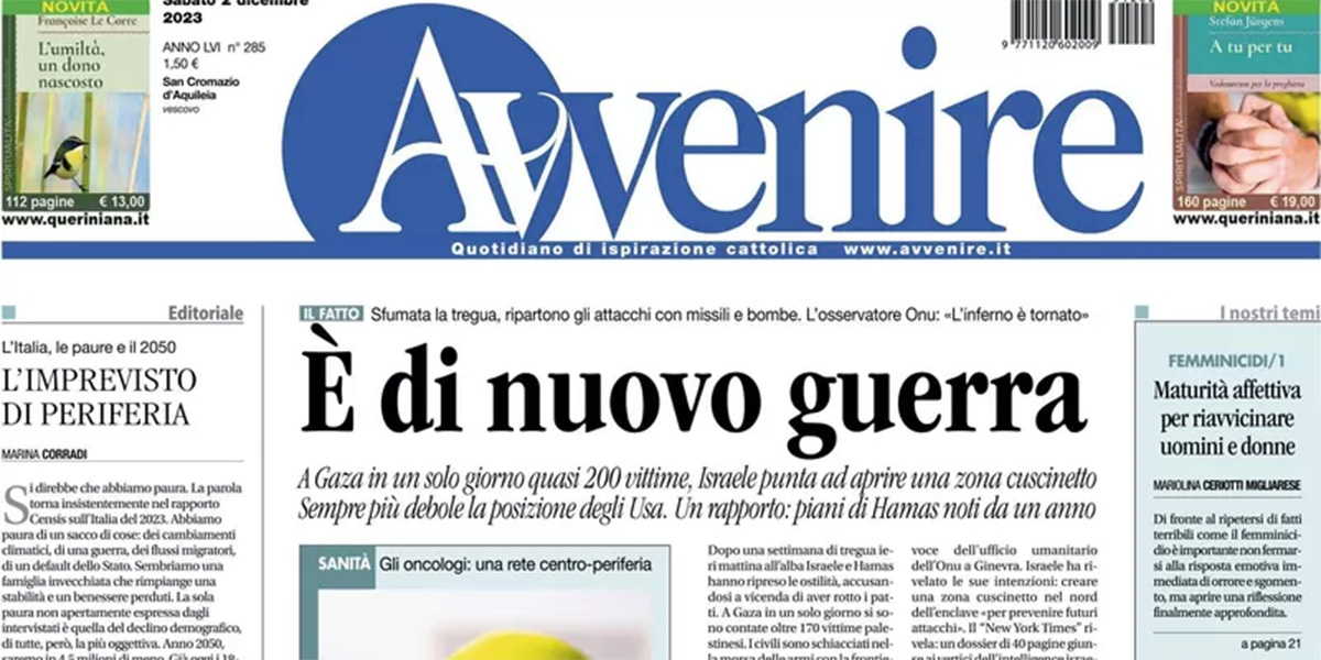 Le prime pagine di sabato 2 dicembre 2023