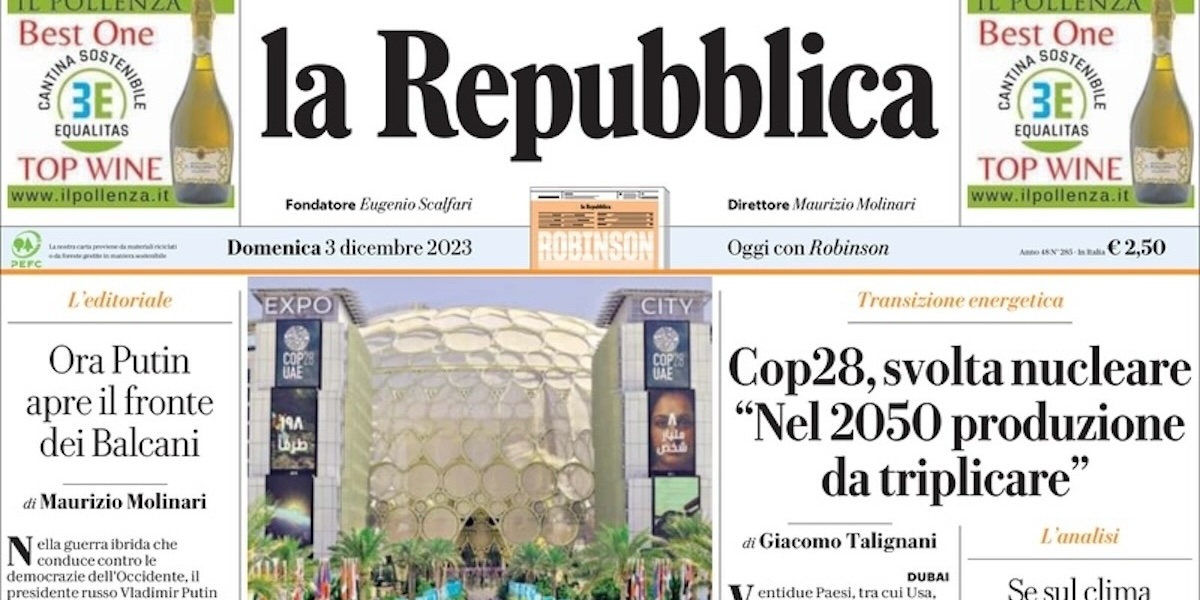 Le prime pagine di domenica 3 dicembre 2023