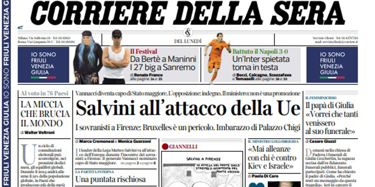 Le prime pagine di lunedì 4 dicembre 2023