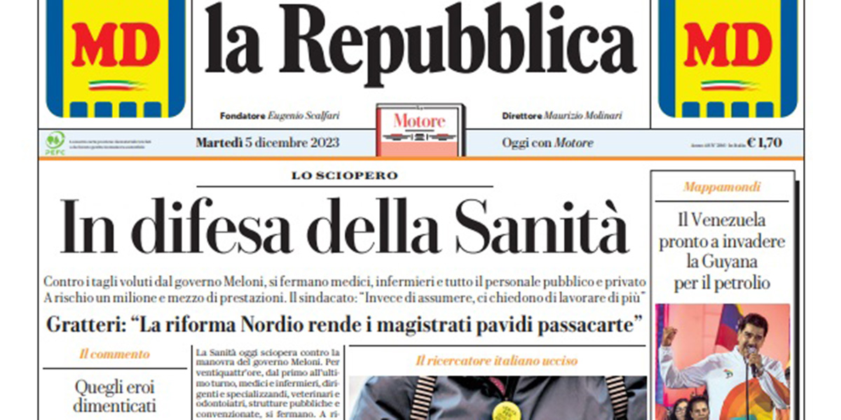 Le prime pagine di martedì 5 dicembre 2023