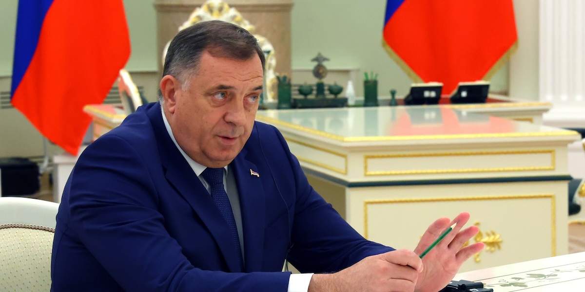 Il presidente dell'area serba Milorad Dodik (Vyacheslav Prokofyev, Sputnik, Kremlin Pool Photo via AP)