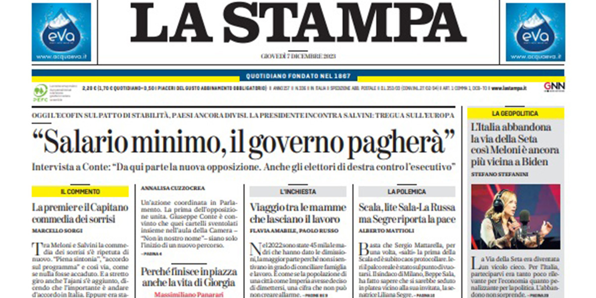 Le prime pagine di giovedì 7 dicembre 2023