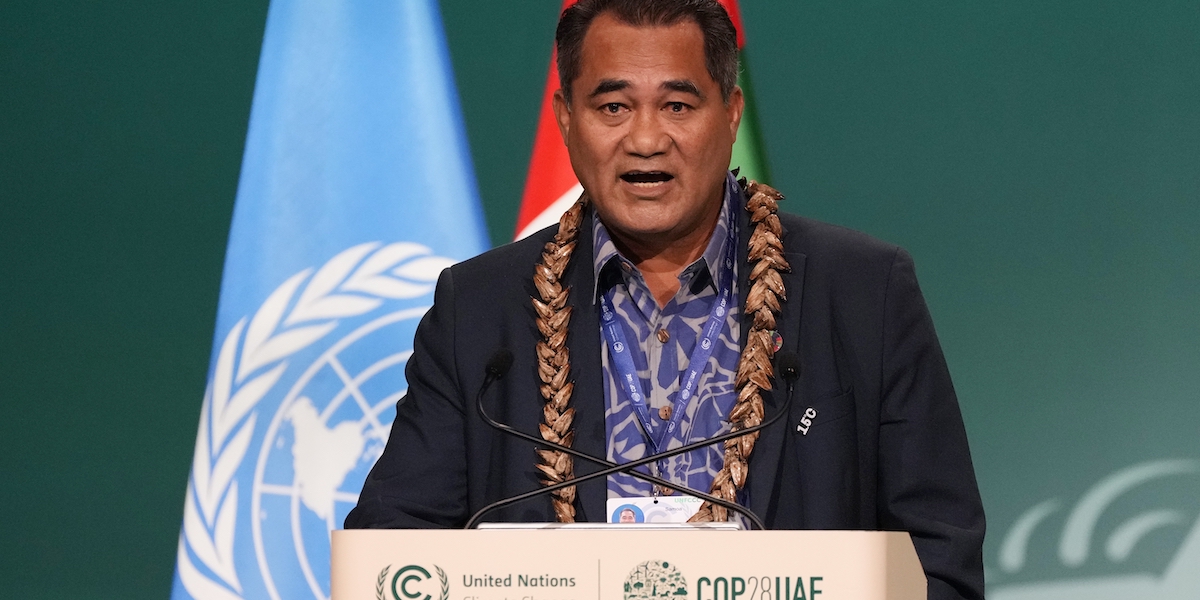 Il ministro dell'Ambiente delle isole Samoa, Cedric Schuster (AP Photo/Kamran Jebreili)