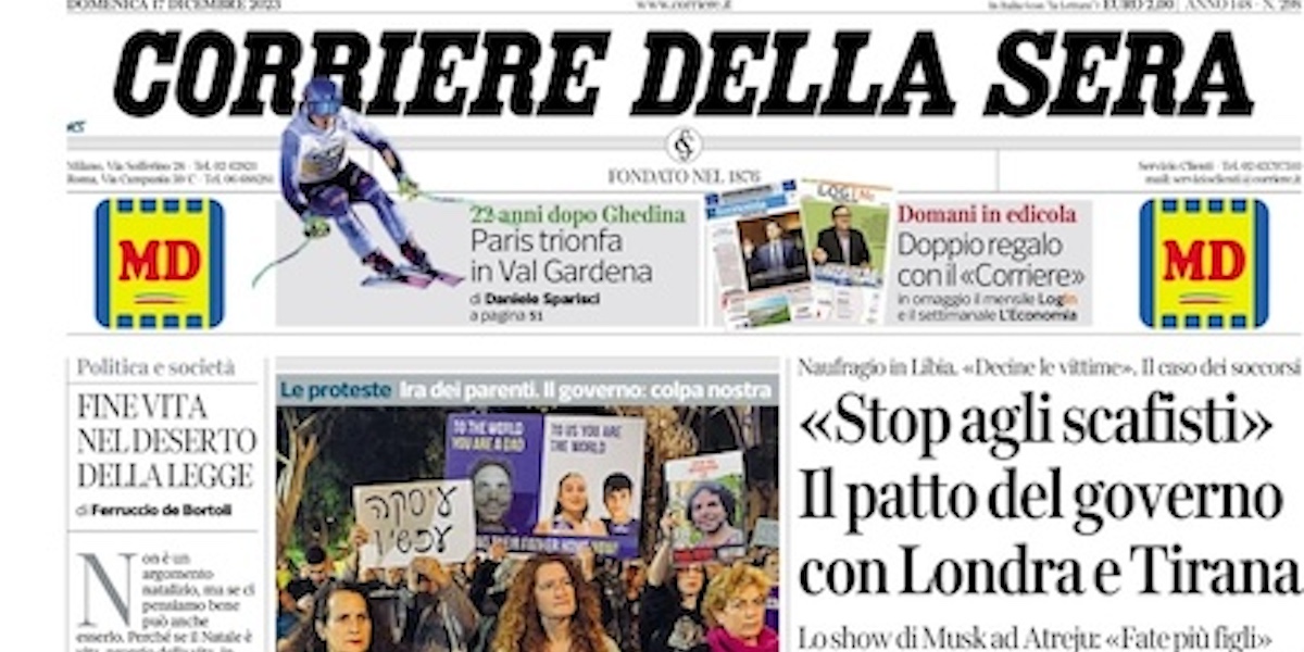 Le prime pagine di domenica 17 dicembre 2023