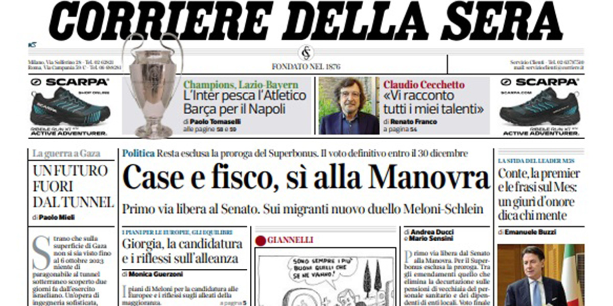Le prime pagine di martedì 19 dicembre 2023