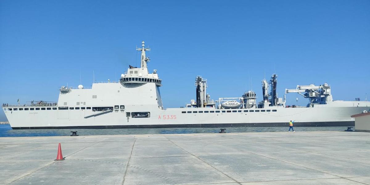 L'arrivo della nave Vulcano nel porto egiziano di Al-Arish, in Egitto, il 3 dicembre 2023.
(DOMITILLA CONTE/ANSA)
