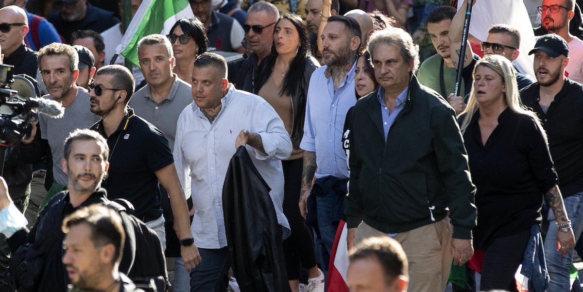 Giuliano Castellino e Roberto Fiore a Roma, il 9 ottobre del 2021 (ANSA/MASSIMO PERCOSSI)