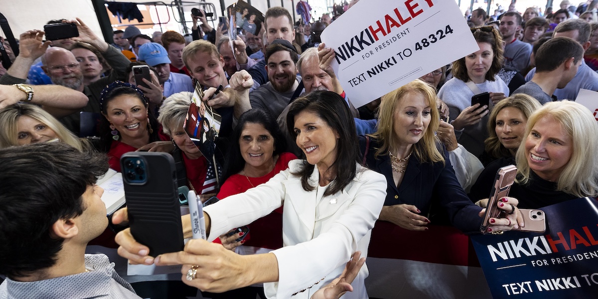 Nikki Haley all'inizio della campagna in South Carolina (AP Photo/Mic Smith)