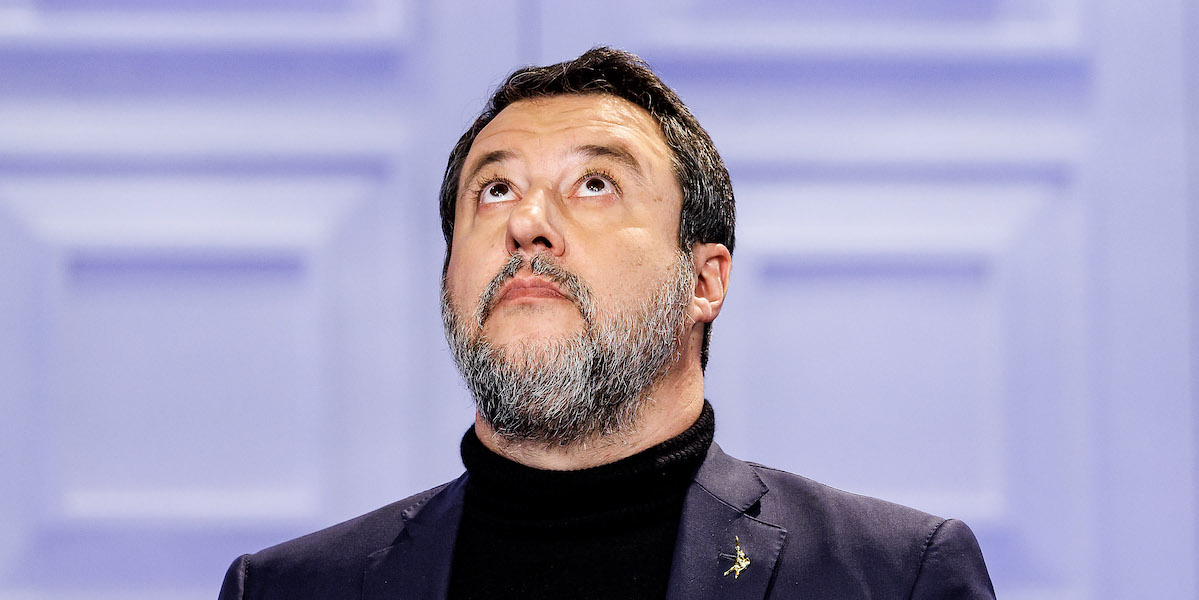 Salvini negli studi Rai di Porta a Porta, il 10 gennaio 2024 (Roberto Monaldo/LaPresse)