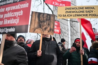 Foto della protesta protesta in Polonia contro il governo di Donald Tusk