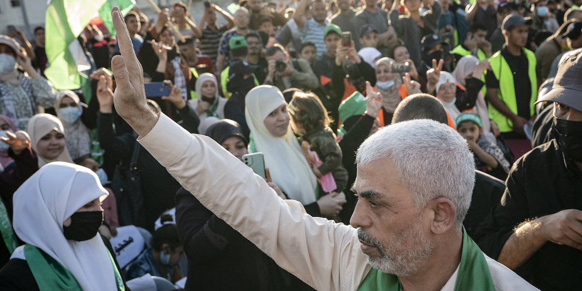 Yahya Sinwar a Città di Gaza nel 2021 (AP Photo/John Minchillo)