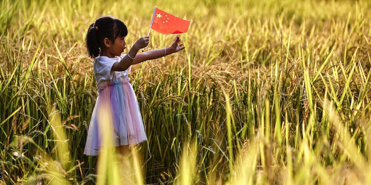 Foto di una bambina con la bandiera cinese