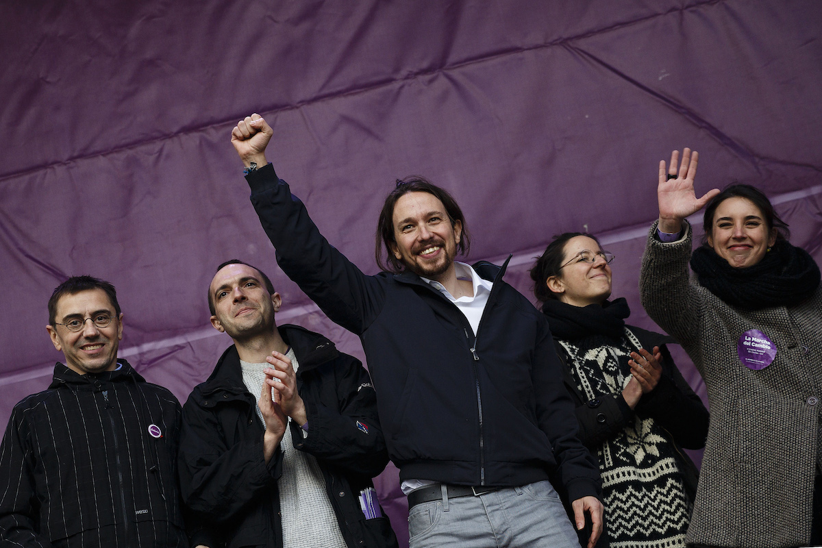 Pablo Iglesias y parte de la dirección de Podemos en 2014