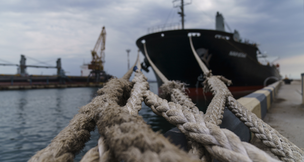 Una nave mercantile ucraina ancorata nel porto di Odessa