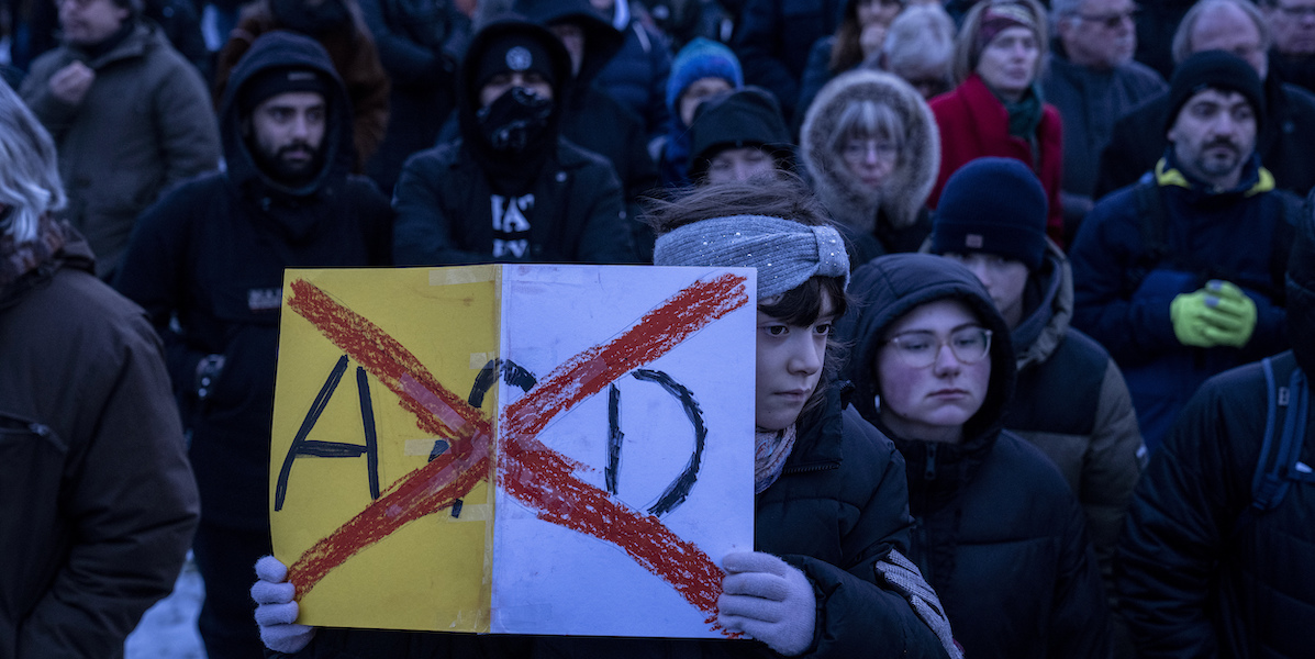 Proteste contro l'AfD, Berlino, Germania, 21 gennaio 2024 (AP Photo/Ebrahim Noroozi)