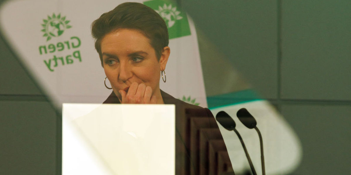 La co-leader dei Verdi britannici Carla Denyer durante l'ultima conferenza annuale del partito a Brighton, Regno Unito, 6 ottobre 2023 (Dan Kitwood/Getty Images)