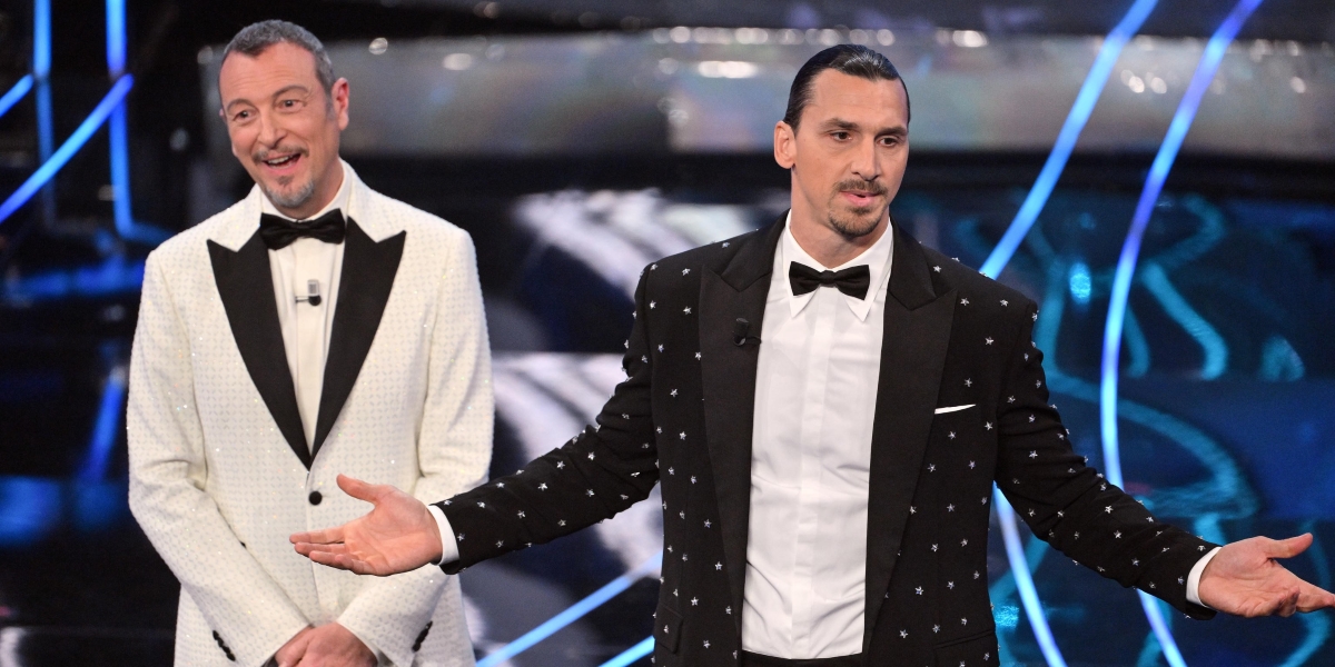Amadeus e Zlatan Ibrahimovic, ospite nella prima serata del festival