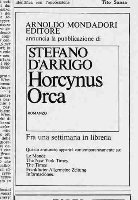 Pubblicità di Horcynus Orca pubblicata sulla Stampa il 18 febbraio 1975 