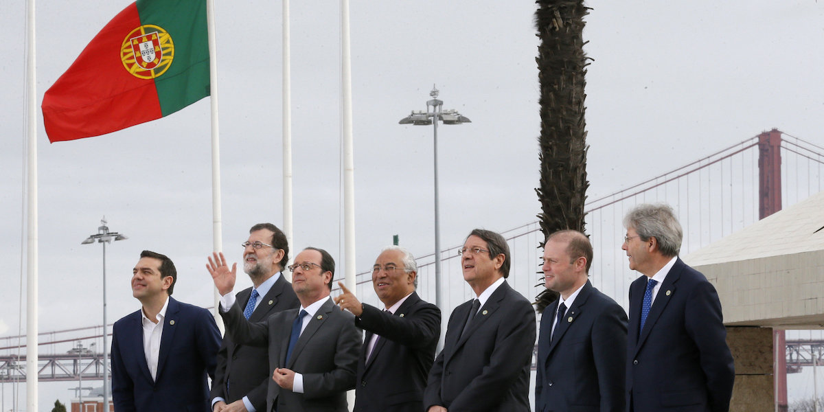 Vertice dei capi di stato e di governo dei paesi europei del Mediterraneo a Lisbona, il 28 gennaio 2017 (Lavandeira jr/LaPresse)
