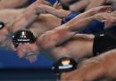 L'italiano Nicolò Martinenghi, argento nei 100 metri rana ai Mondiali di nuoto, durante la batteria di qualificazione dei 50 metri, che ha vinto (Doha, Qatar)