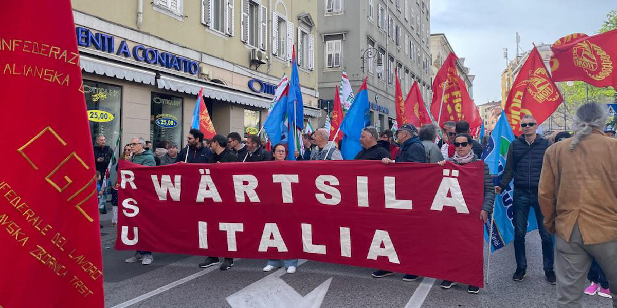 Una manifestazione dei lavoratori della Wärtsilä di Trieste