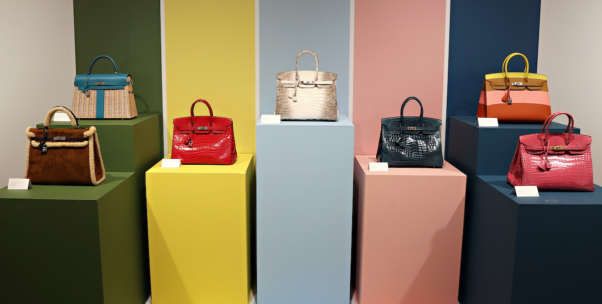 Borse Birkin di Hermès in vendita da Christie's, New York, 4 giugno 2021
(Cindy Ord/Getty Images)