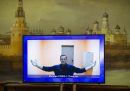 Navalny in videocollegamento con un tribunale a Mosca dal carcere in cui era detenuto, il 28 gennaio del 2021