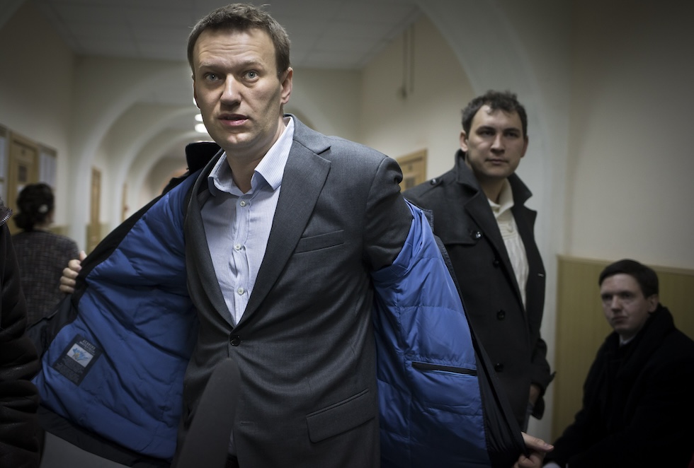 Alexei Navalny al termine di un'udienza in tribunale a Mosca, il 13 marzo del 2013