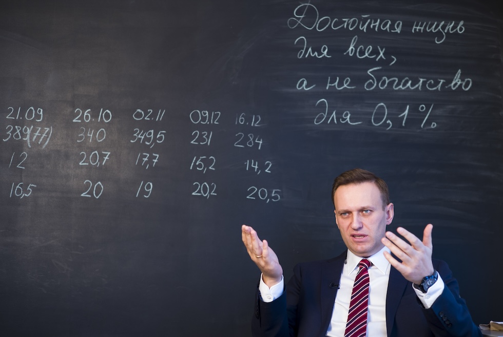 Navalny durante l'intervista con Associated Press a Mosca, il 18 dicembre del 2017