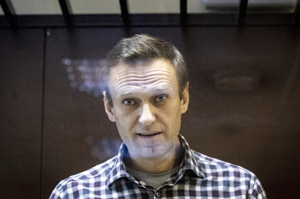 Navalny durante un’udienza in tribunale a Mosca il 20 febbraio del 2021