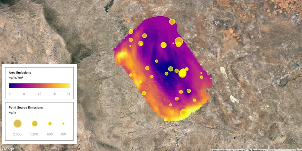 Come saranno mostrati i dati sulle perdite di metano raccolti dal satellite MethaneSAT (Google)
