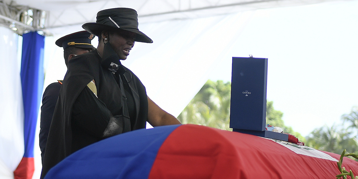 Martine Moïse al funerale del marito, Haiti, 23 luglio 2021 (AP Photo/Matias Delacroix)