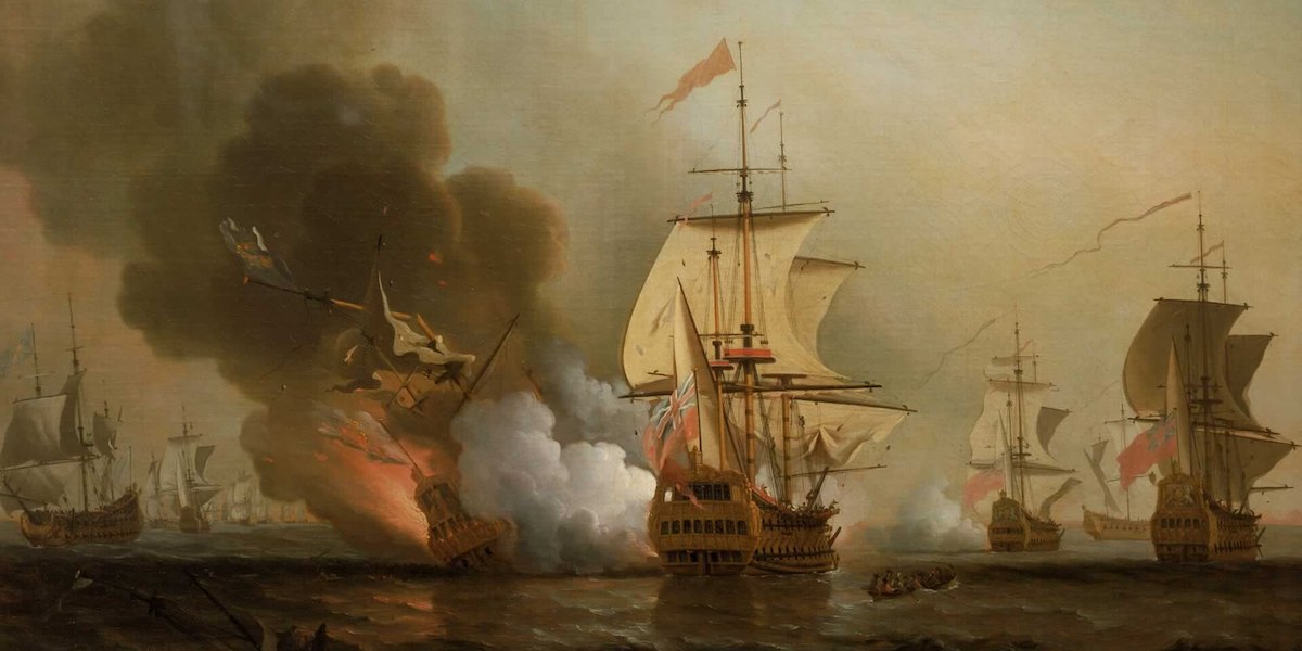 Il dipinto “Combattimento navale al largo di Cartagena, 1708”, di Samuel Scott. (Wikimedia Commons)
