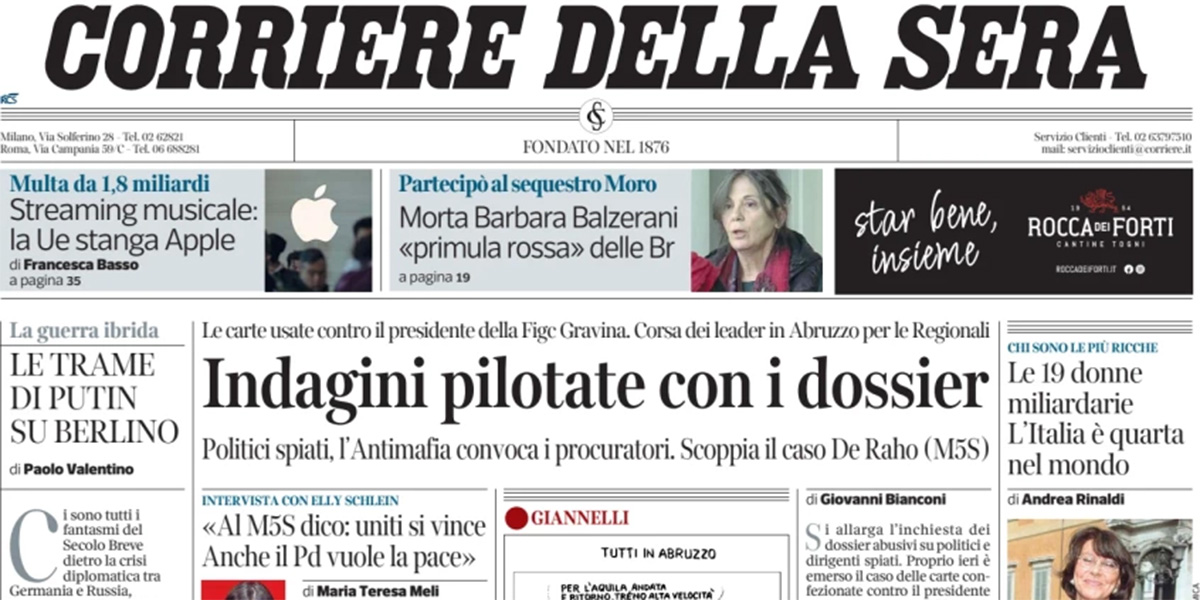 Le prime pagine di oggi