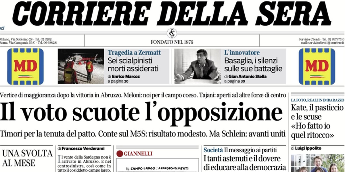 Le prime pagine di oggi
