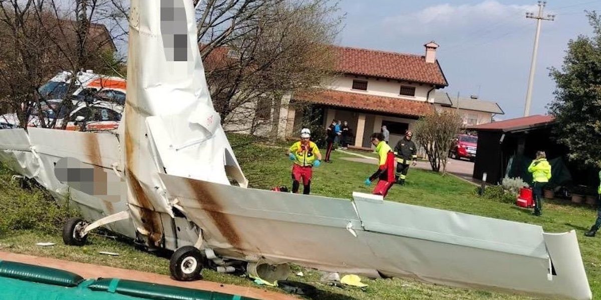 L'aereo precipitato in provincia di Treviso