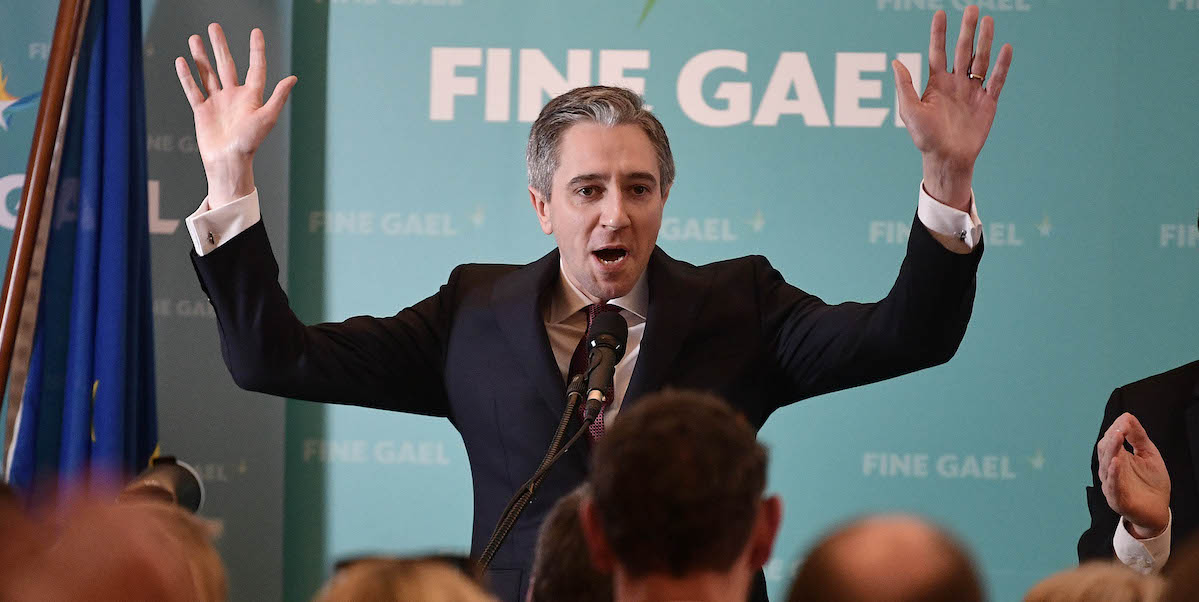 Simon Harris dopo essere stato eletto nuovo leader di Fine Gael, 24 marzo 2024 (Charles McQuillan/Getty Images