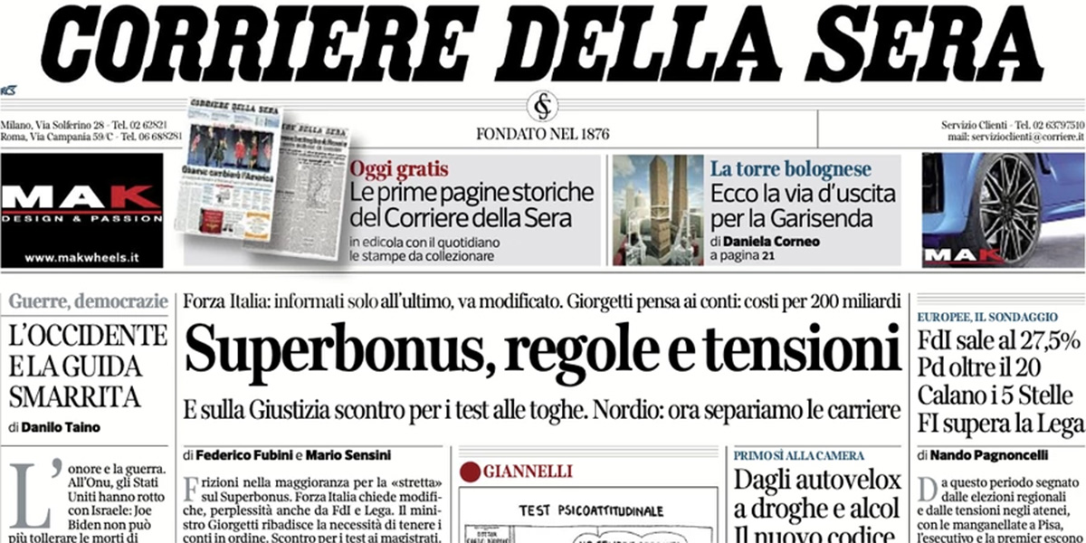 Le prime pagine di oggi