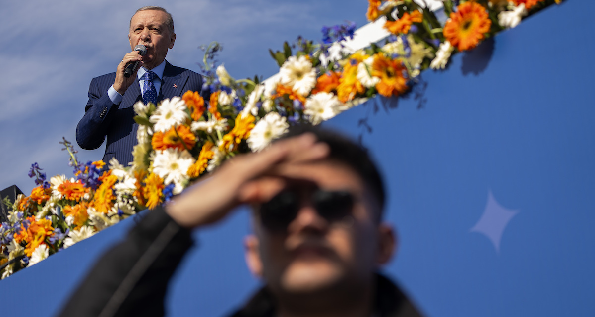 Il presidente turco Recep Tayyip Erdogan durante un evento di campagna elettorale
