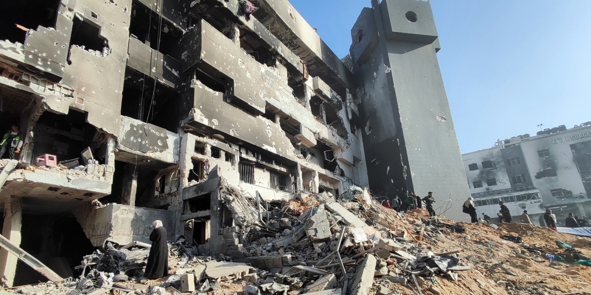 Parte dell'ospedale al Shifa, 1 aprile 2024 (Khaled Daoud/APA Images via ZUMA Press Wire)