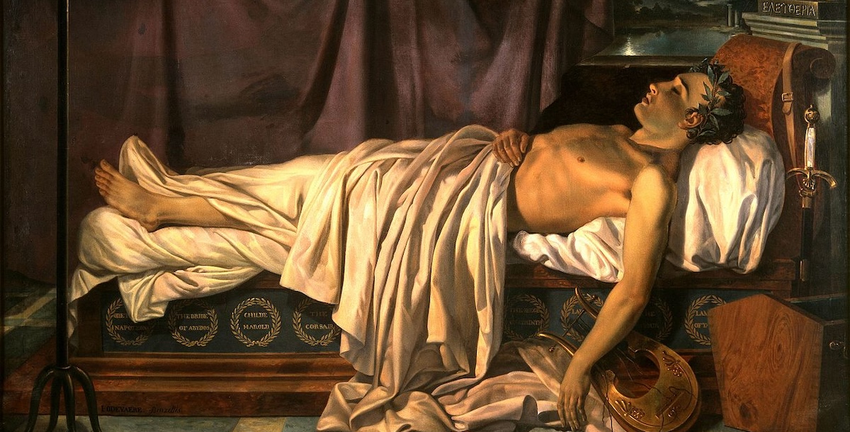 "Lord Byron sul letto di morte", un quadro del 1826 circa di Joseph Denis Odevaere