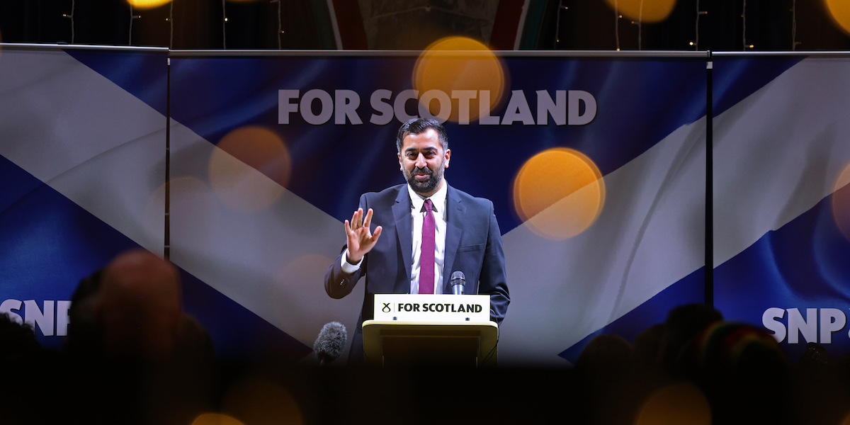 Humza Yousaf durante un evento a Glasgow a gennaio del 2024 (Robert Perry/Getty Images)