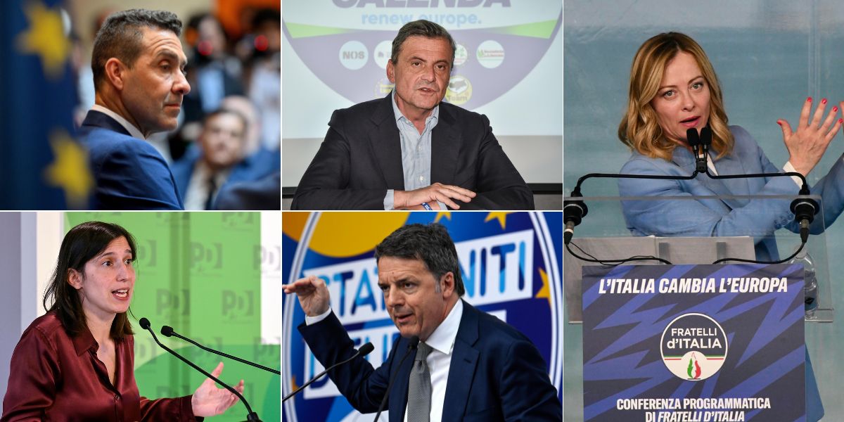 Roberto Vannacci, Carlo Calenda, Elly Schlein, Matteo Renzi e a destra Giorgia Meloni (Foto: ANSA)