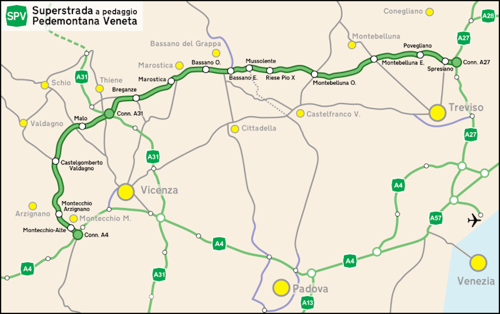 Il tracciato della Pedemontana veneta 