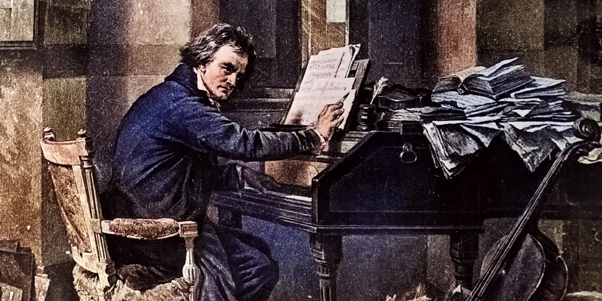 Ludwig van Beethoven nel suo studio (Hulton Archive)