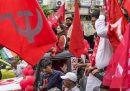 Candidati del Partito comunista marxista dell'India durante un comizio per presentare la propria candidatura alle elezioni parlamentari in India, che durano 44 giorni, si svolgono in 7 fasi e andranno avanti fino al primo giugno