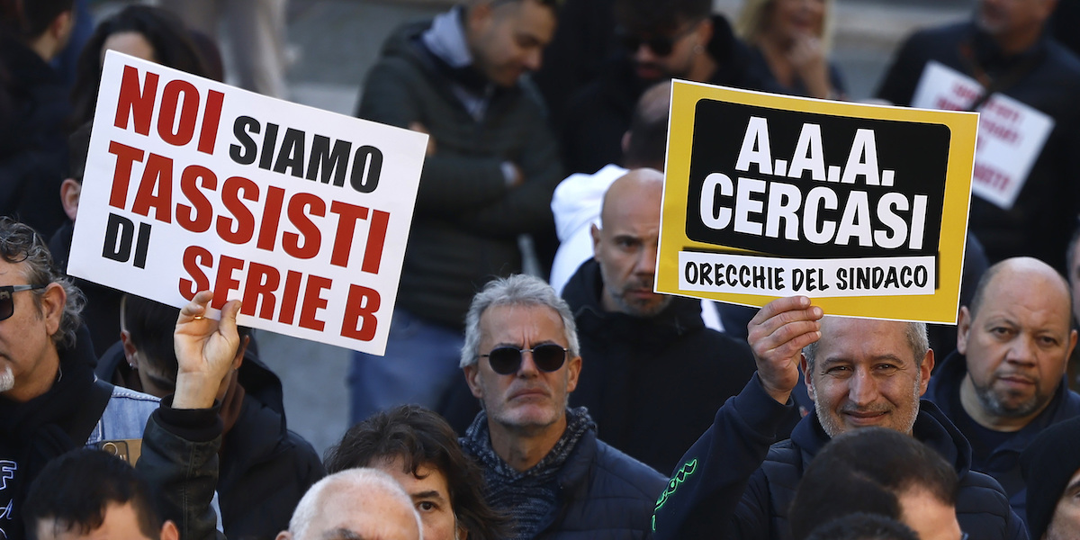 Una protesta dei tassisti a Roma, a marzo del 2024 (Cecilia Fabiano/LaPresse)